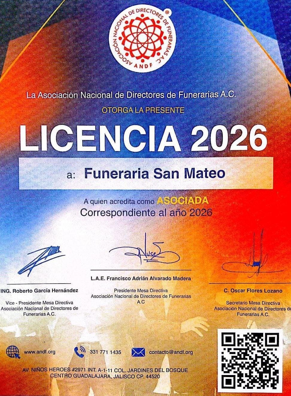 Certificado ANDF San Mateo